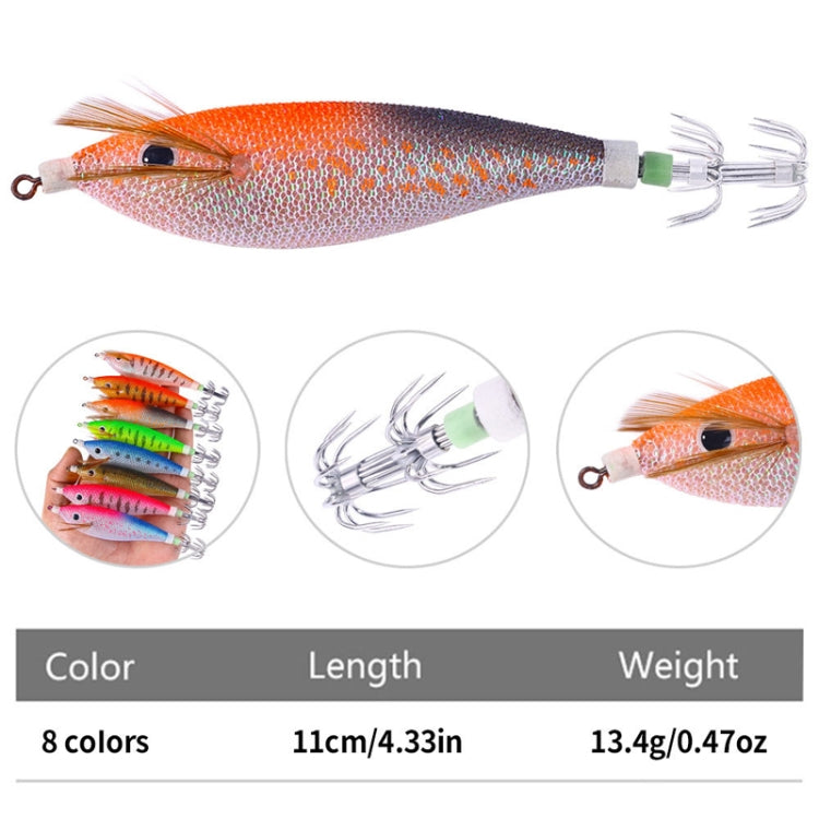 8colors /Set HENGJIA SJ057 Luminous Wooden Shrimp Dummy Bait Squid Hook Hard Bait, 11cm 13.4g