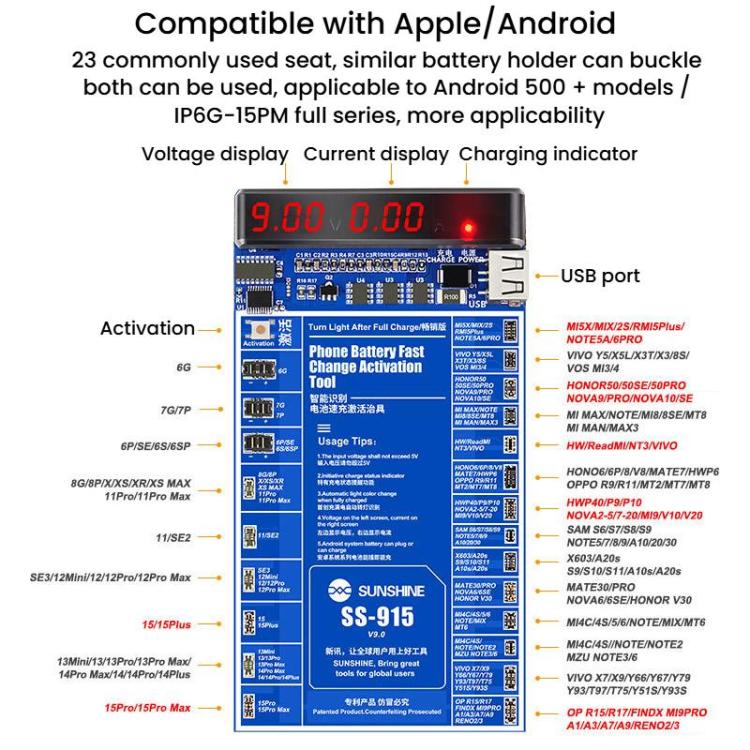 For iPhone Android Mobile Phone Repair Battery Charging Activation Board V9 Battery Test Activation Board Tool