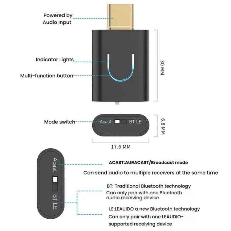 Universal Mobile Phone Computer Type-C Bluetooth Audio Transmitter