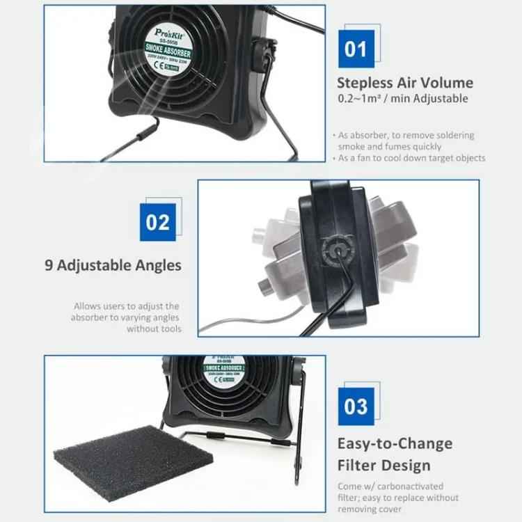 ProsKit SS-595H Soldering Fume Extractor With Blowing/Suction, Adjustable Wall/Desk Mount -
