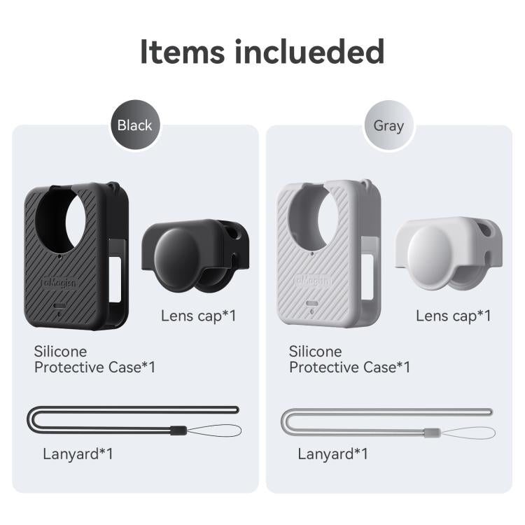 For DJI Osmo 360 Camera aMagisn Silicone Body Cover Set with Lens Cap & Neck Lanyard