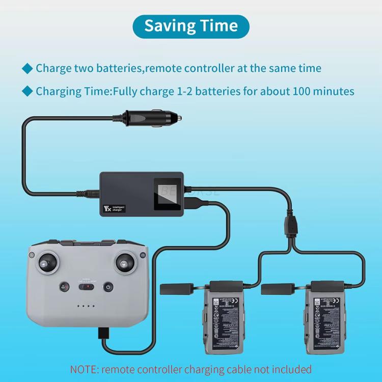 For DJI Mavic Air 2 / Air 2S YX Car Charger with Digital Display Dual-Battery Rapid Charger Hub, Car Charger