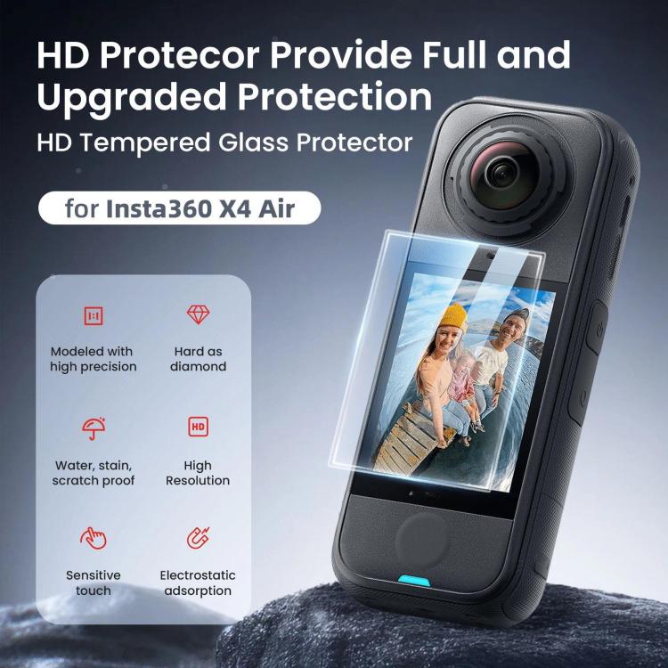 For Insta360 X4 Air aMagisn Tempered Glass Screen Protector HD Anti-Scratch 9H Hardness Lens Film, 1 Set, 2 Sets