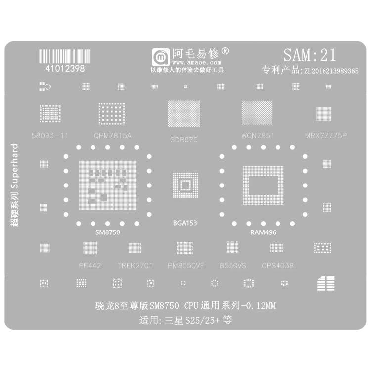 AMAOE For Samsung BGA Reballing Stencil Soldering Repair Tool, SAM15 S21/S21 Ultra, SAM16 A53/A536, SAM17 S22/S22 Ultra, SAM18 A14/A54, SAM19 S23/S24, SAM20 A156U/A156E, SAM21 S25/S25+