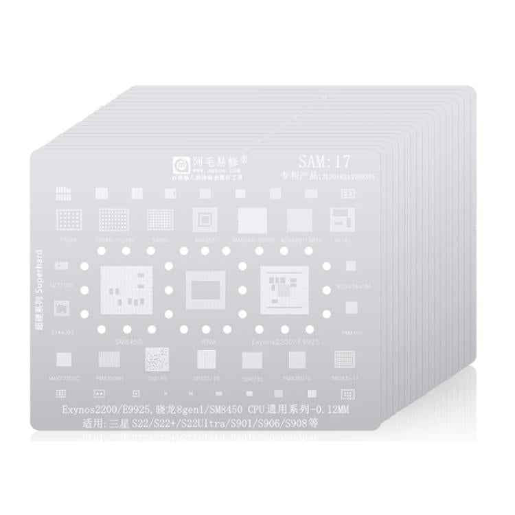 AMAOE For Samsung BGA Reballing Stencil Soldering Repair Tool, SAM15 S21/S21 Ultra, SAM16 A53/A536, SAM17 S22/S22 Ultra, SAM18 A14/A54, SAM19 S23/S24, SAM20 A156U/A156E, SAM21 S25/S25+