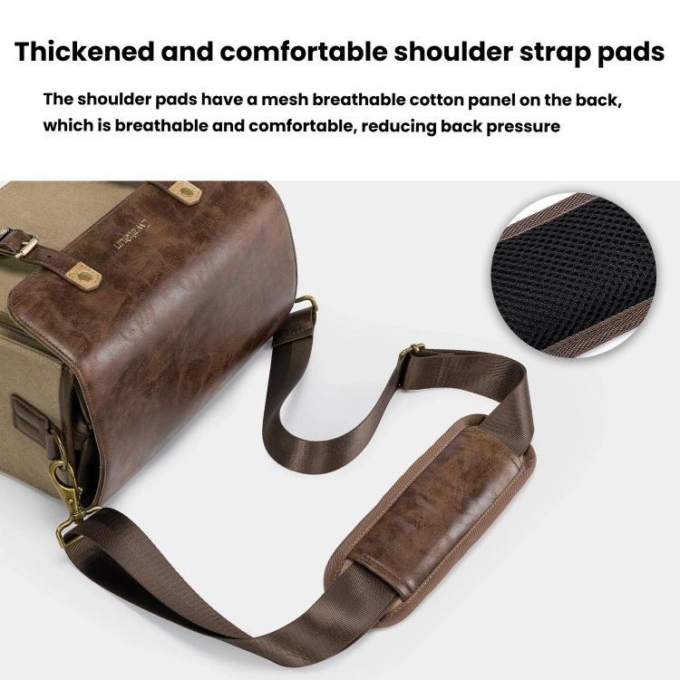 Cwatcun D181 Retro Single Shoulder Camera Bag Casual Mirrorless / DSLR Camera Canvas Bag, Small Brown, Medium Brown