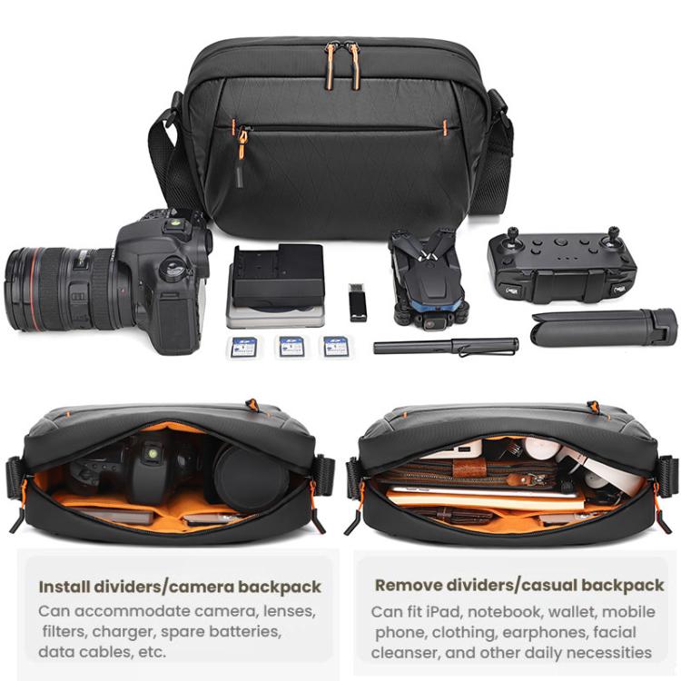 QISEMIAN XK110 Men Messenger Camera Bag Water-Resistant DSLR Photography Sling Bag With Removable Dividers & Tripod Mount