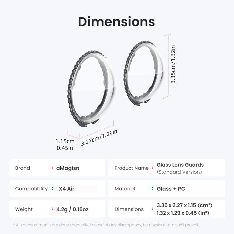 For Insta360 X4 Air AMagisn Standard Lens Guards Snap-On Protective Glass Lens Protector Replacement Accessory
