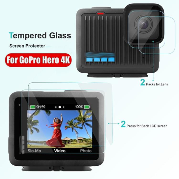 For GoPro HERO 4K 2024 Tempered Glass Screen Protector Anti-Scratch Lens Cover, 2 Sets