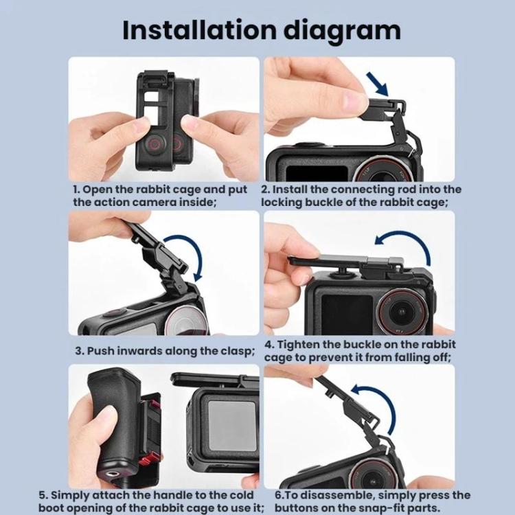 Flymile For DJI Osmo Action 5 Pro / 4 / 3 Camera Cage Handle With Magnetic Quick-Release Base