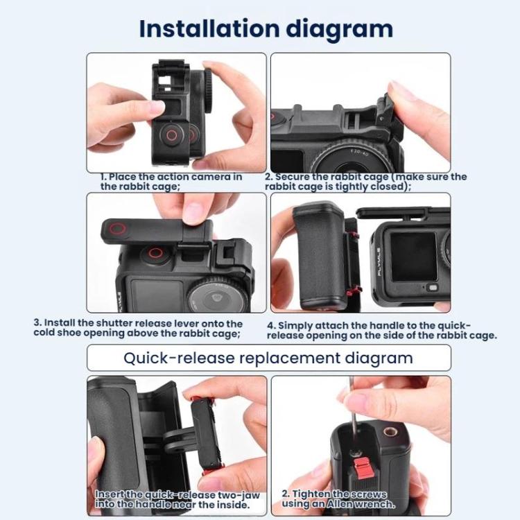 For DJI Osmo Action 6 Flymile Quick-Release Cage Protective Frame Street Photography Handle Kit