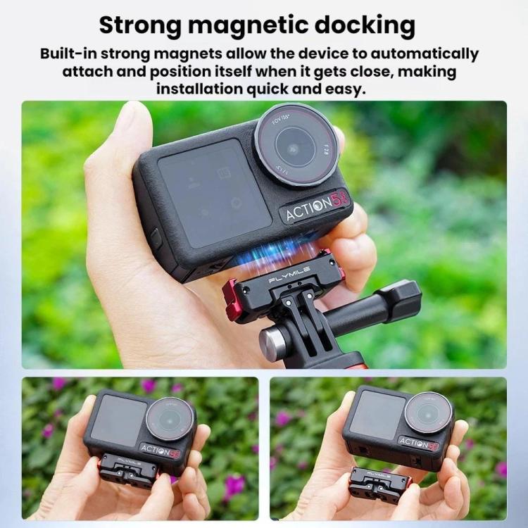 For DJI Osmo 360 / Action 3 / 4 / 5 Pro Flymile Magnetic Quick-Release Adapter Base, Aluminum Alloy