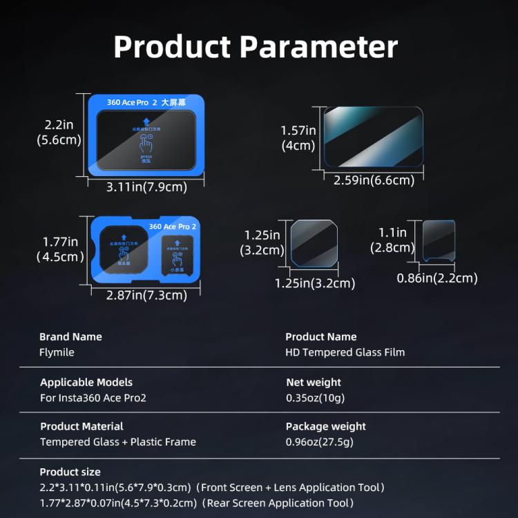 For Insta360 Ace Pro 2 Flymile Tempered Glass Screen Protector