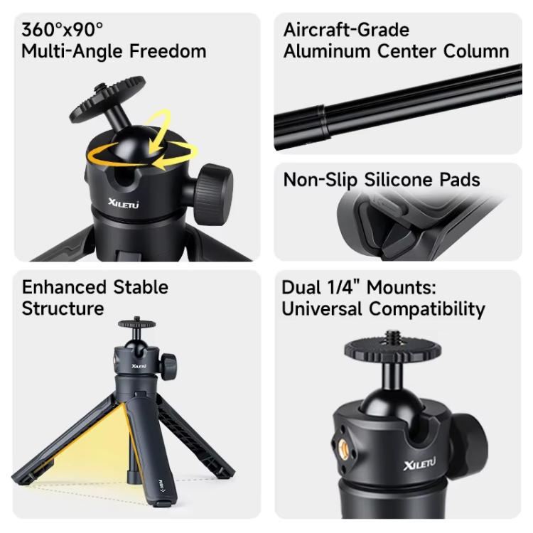 XILETU XS-21 Touch Ground Auto-Open Tripod Selfie Stick Extendable Pole With Universal Metal Ball Head 200-402mm