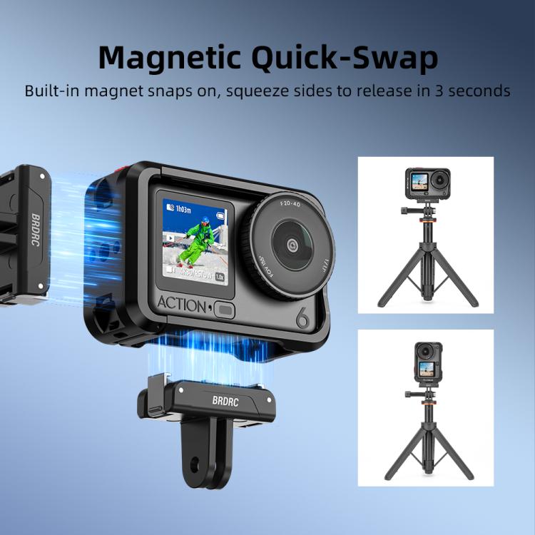 BRDRC For DJI Magnetic Quick-Release Base Two-Claw Stand Extension Accessory, For Osmo Action 6 / Nano, For Osmo Action 3 / 4 / 5 Pro / Osmo 360