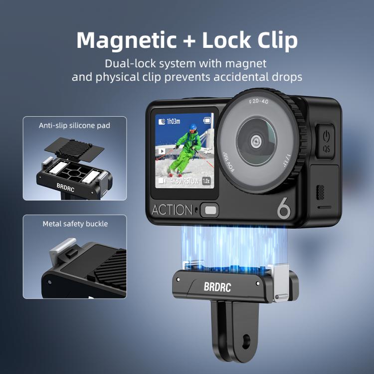 BRDRC For DJI Magnetic Quick-Release Base Two-Claw Stand Extension Accessory, For Osmo Action 6 / Nano, For Osmo Action 3 / 4 / 5 Pro / Osmo 360