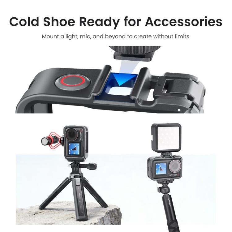 aMagisn PC Material Camera Cage for DJI Action 5 Pro / 4 / 3 with Quick Release Vertical/Horizontal Shoot Support, Cold Shoe Mount & 1/4-inch Thread, Action 5 Pro /4/3 PC Cage