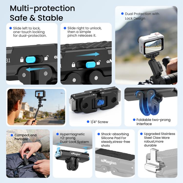For Insta360 GO Ultra aMagisn Metal Magnetic Quick Release Mount 2.0 Lockable Adapter, For Insta360 GO Ultra