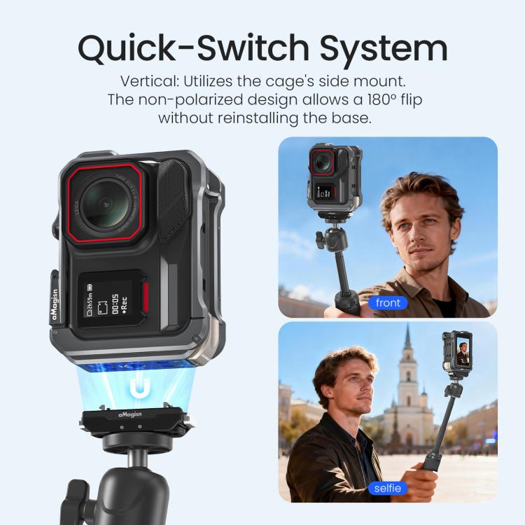 For Insta360 Ace Pro 2 / Ace Pro AMagisn Metal Camera Cage 2.0 With Quick-Switch Vertical/Horizontal Shooting, Cold Shoe Mount