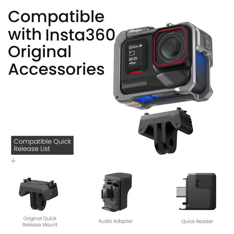 For Insta360 Ace Pro 2 / Ace Pro AMagisn Metal Camera Cage 2.0 With Quick-Switch Vertical/Horizontal Shooting, Cold Shoe Mount