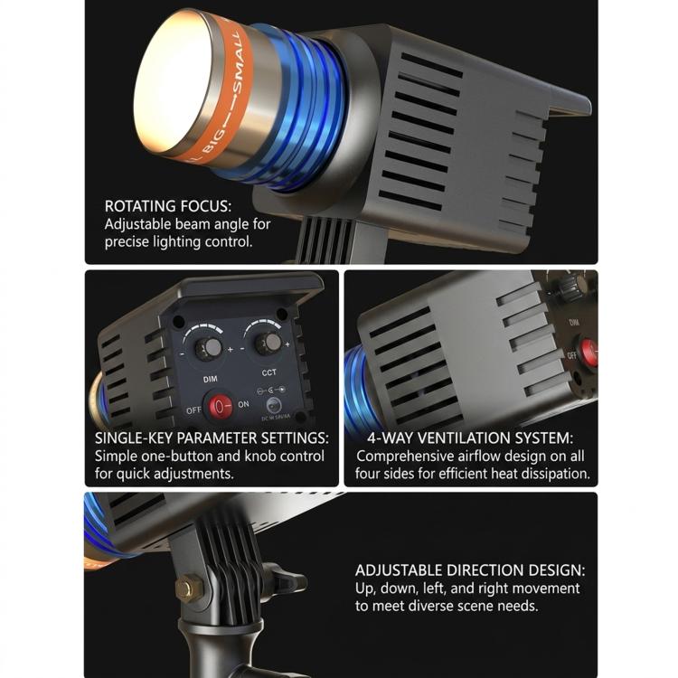 DENGWEI 50W COB LED Hair Light For Live Streaming, Bi-Color 3000K-6500K Studio Spotlight With Adjustable Focus, EU Plug, US Plug, UK Plug