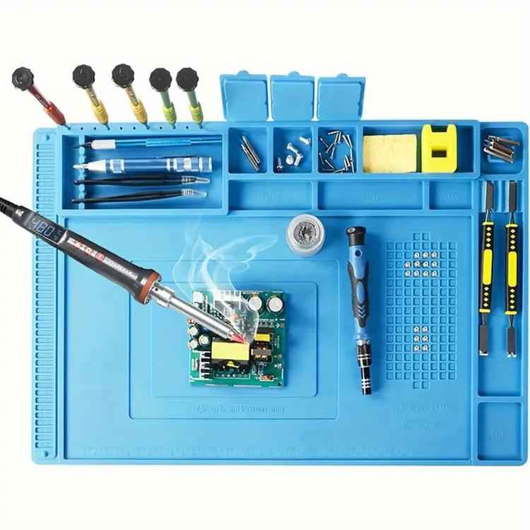 Magnetic Silicone Soldering Mat Heat Resistant Work Mat for Electronics Repair 17.7 x 11.8 Inch