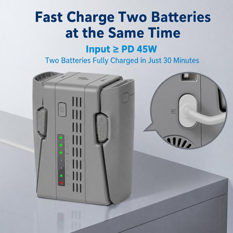 For DJI Neo 2 YX Dual Battery Charger 45W PD Fast Charging Hub with Storage Mode, 2-channel