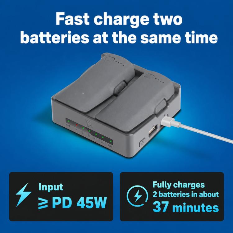 For DJI Neo 2 YX PD 45W Parallel Charger 2-Way Fast Charging Hub with Battery Storage Mode, 2-Way Flat