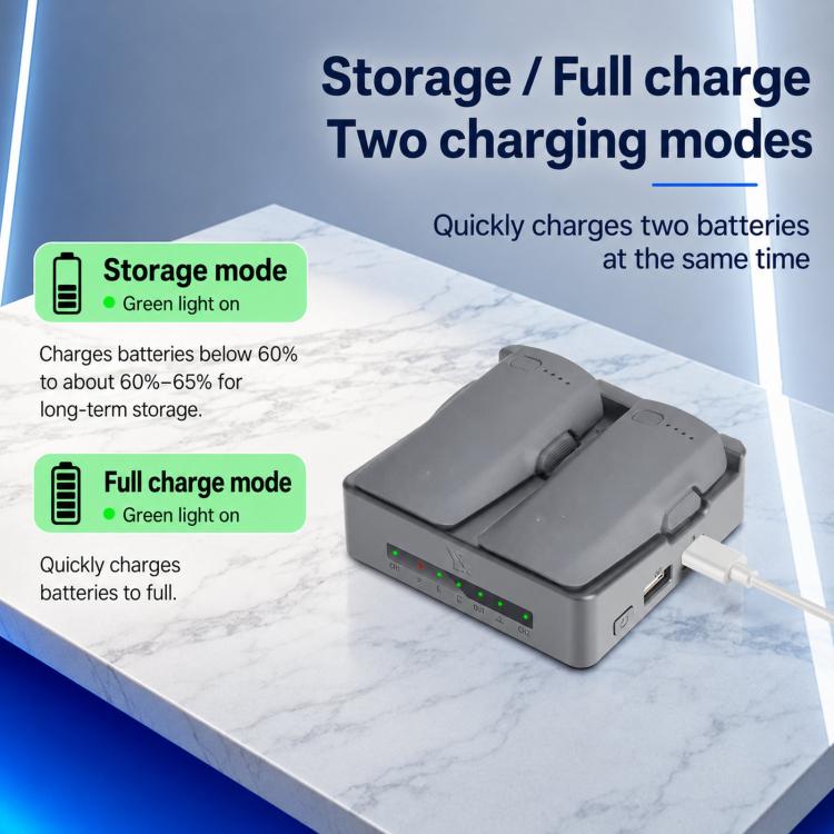 For DJI Neo 2 YX PD 45W Parallel Charger 2-Way Fast Charging Hub with Battery Storage Mode, 2-Way Flat