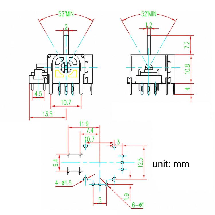 For Sony PS4 / Nintendo Switch Pro 13x13mm Controller 3D Metal Joystick Controller Potentiometer Joystick, 13x13mm
