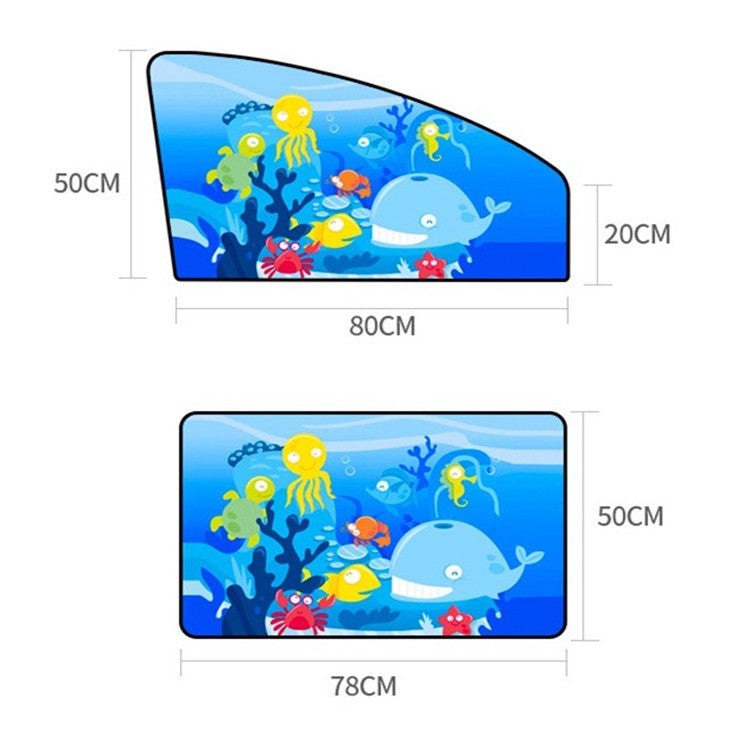 Car Cartoon Magnetic Sunshade Sunscreen Telescopic Collapsible Sunshield, Driving, Co-pilot, Rear Square