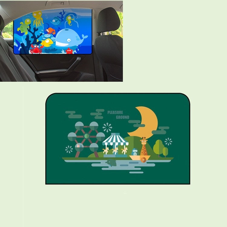 Car Cartoon Magnetic Sunshade Sunscreen Telescopic Collapsible Sunshield, Driving, Co-pilot, Rear Square