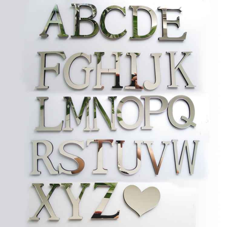 2 PCS Home Decoration Creative Personality English Letters Acrylic Mirror 3D DIY Wall Stickers