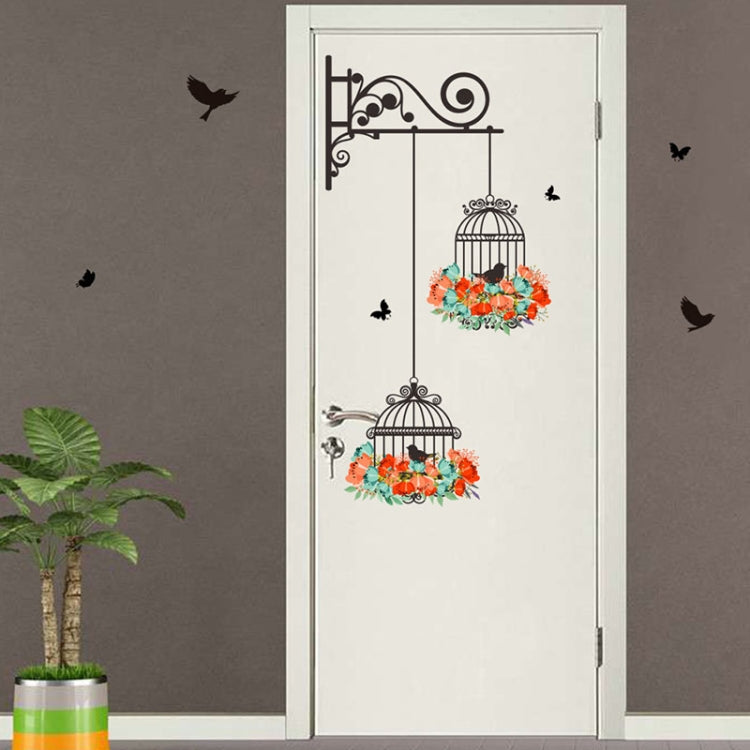 Birdcage Flower Flying Living Room Nursery Room Wall Stickers Vinyl Wall Decals Wall Sticker, Birdcage Flower