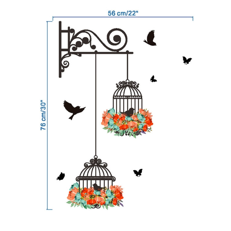 Birdcage Flower Flying Living Room Nursery Room Wall Stickers Vinyl Wall Decals Wall Sticker, Birdcage Flower