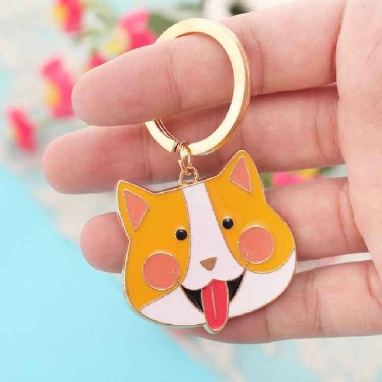 4 PCS Cartoon Animal Head Keychain Car Metal Ornament Key Ring, Black Cat, Corgi, Bulldog, Teddy