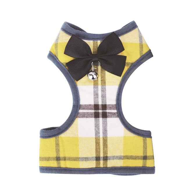 Adjustable Bow Plaid Vest Lead Pull Rope Leash for Cat Dog Pet, Red, Blue, Gray, Pink, Yellow