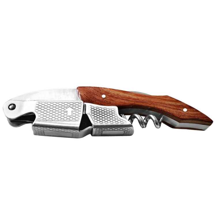 2 PCS Wood Handle Professional Multifunction Double Steel Head Portable Screw Corkscrew Wine Bottle Opener