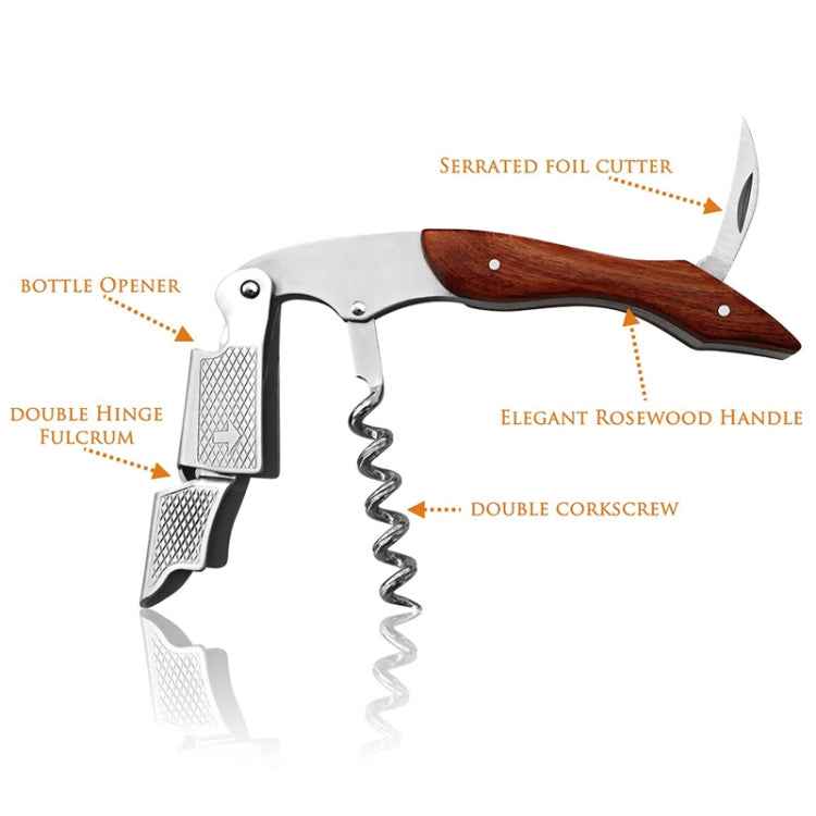 2 PCS Wood Handle Professional Multifunction Double Steel Head Portable Screw Corkscrew Wine Bottle Opener