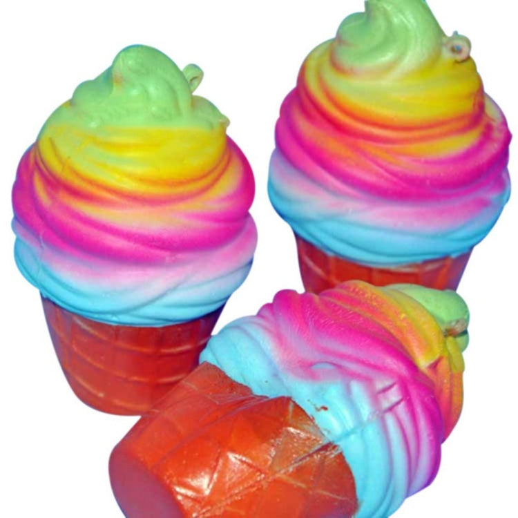 2 PCS rainbow ice cream cone decompression toys with rope, rainbow ice cream