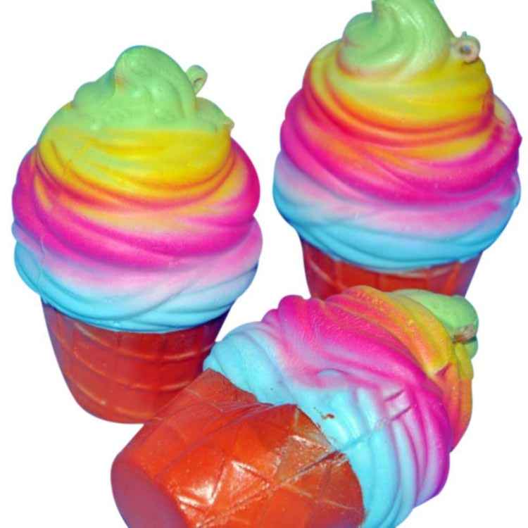2 PCS rainbow ice cream cone decompression toys with rope, rainbow ice cream