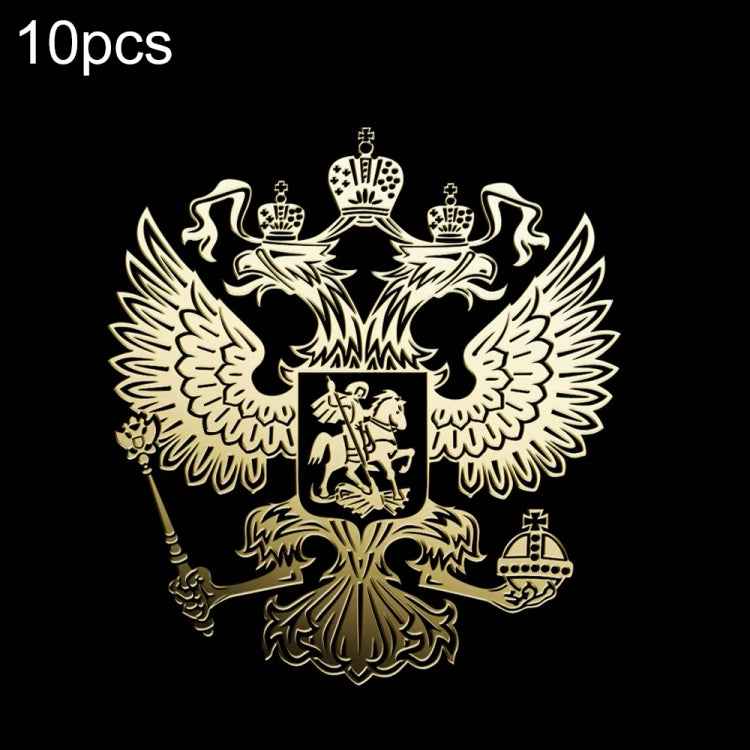 10 PCS PITREW Coat of Arms of Russia Emblem Nickel Metal Car Stickers Decals(Gold)