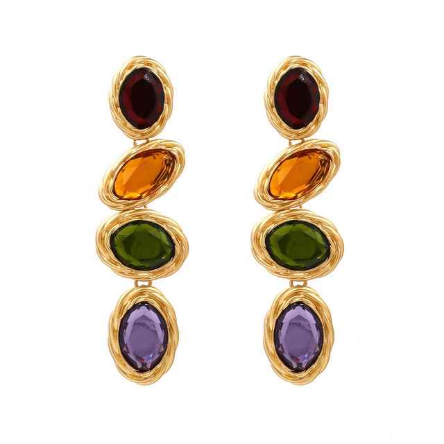 Retro Metal Color Geometry Glass Diamond Earrings Jewelry