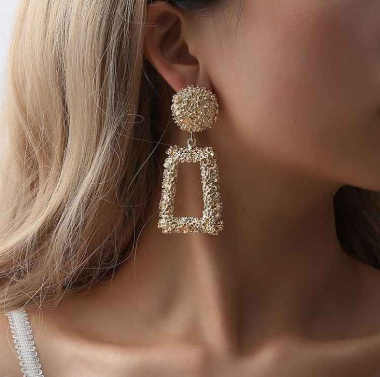 Exaggerated Scrub Geometric Earrings Trapezoidal Long Metal Earrings