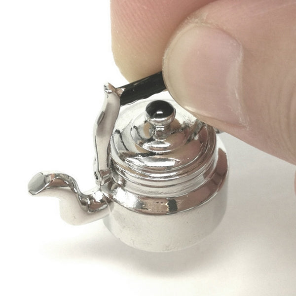 Dollhouse Miniature Metal Tea Kettle Pot Classic Pretend Play Furniture Toys for Kitchen Accessory, Metal Tea Kettle