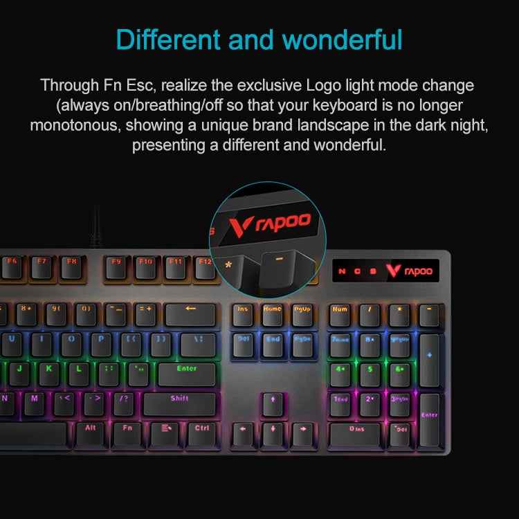 Rapoo V500 PRO Mixed Light 104 Keys Desktop Laptop Computer Game Esports Office Home Typing Wired Mechanical Keyboard, Black Shaft, Green Shaft, Tea Shaft, Red Shaft