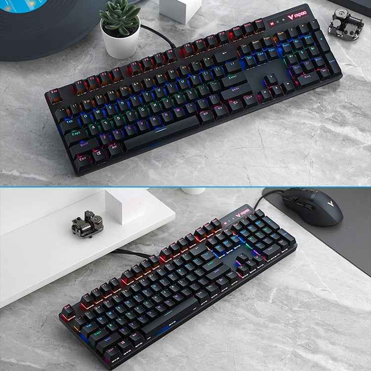 Rapoo V500 PRO Mixed Light 104 Keys Desktop Laptop Computer Game Esports Office Home Typing Wired Mechanical Keyboard, Black Shaft, Green Shaft, Tea Shaft, Red Shaft