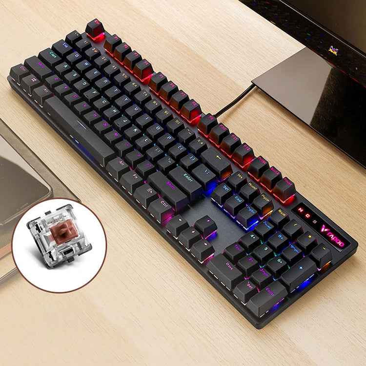Rapoo V500 PRO Mixed Light 104 Keys Desktop Laptop Computer Game Esports Office Home Typing Wired Mechanical Keyboard, Black Shaft, Green Shaft, Tea Shaft, Red Shaft