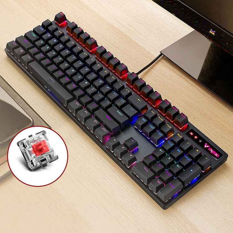 Rapoo V500 PRO Mixed Light 104 Keys Desktop Laptop Computer Game Esports Office Home Typing Wired Mechanical Keyboard, Black Shaft, Green Shaft, Tea Shaft, Red Shaft