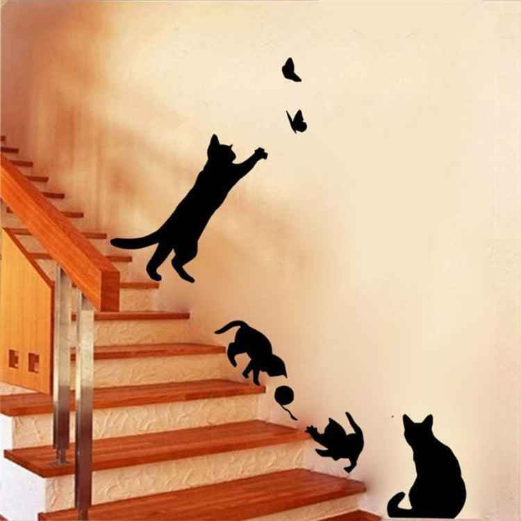 Cat Playing Butterfly Wall Sticker Detachable Decorative Applique Bedroom Kitchen Decoration, Cat Playing Butterfly Wall Sticker